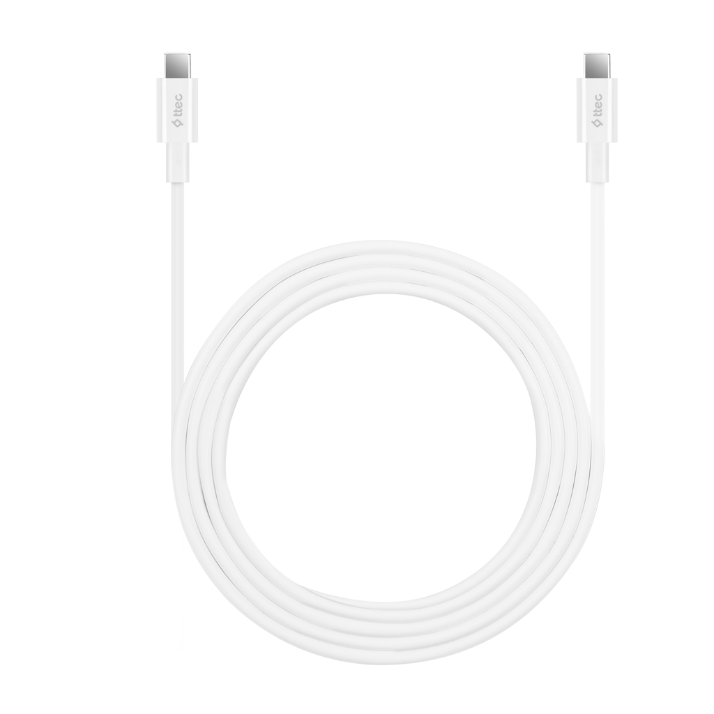 Ttec logosu olan beyaz USB-C kablosu.