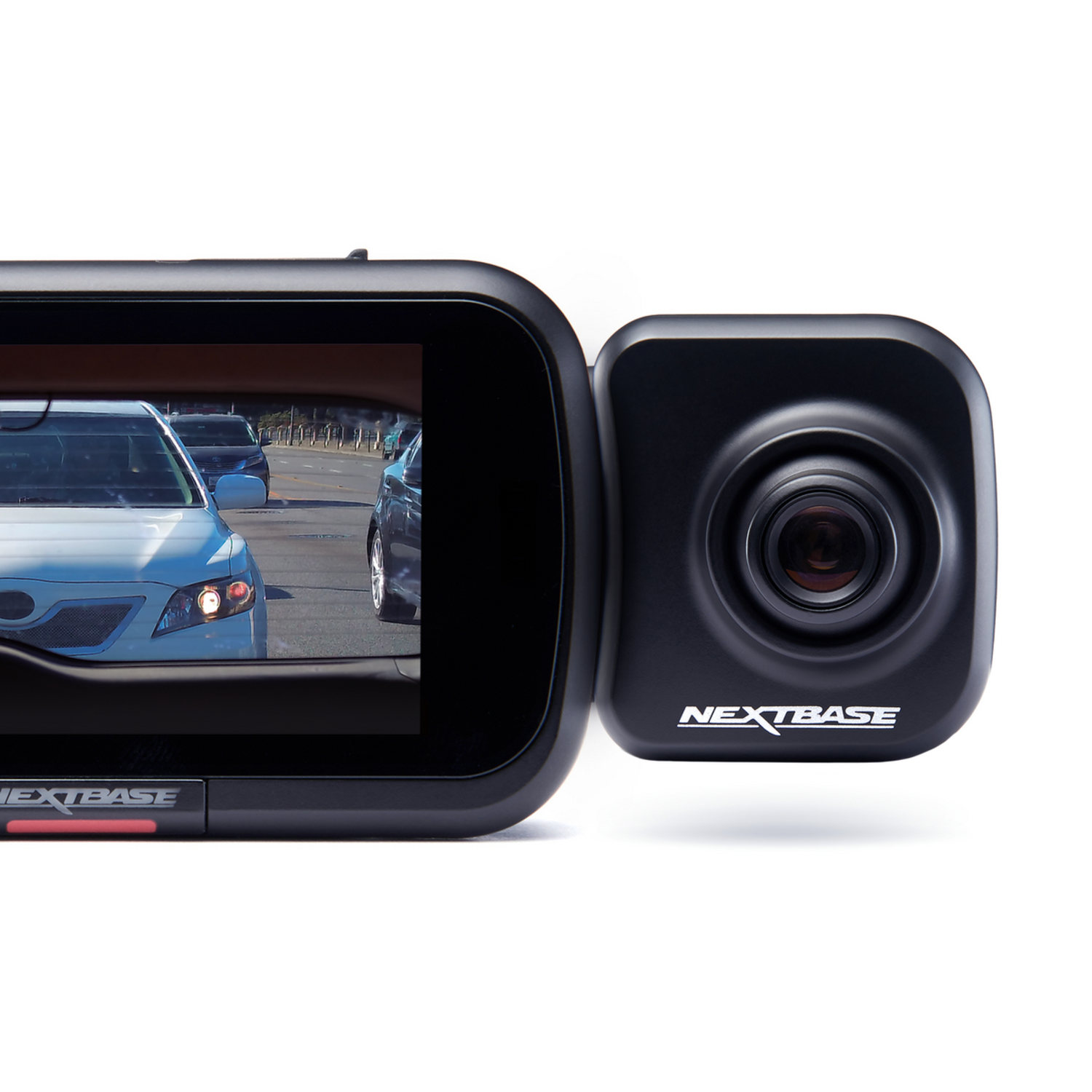 Autocamera met scherm dat verkeer toont. Merk Nextbase.