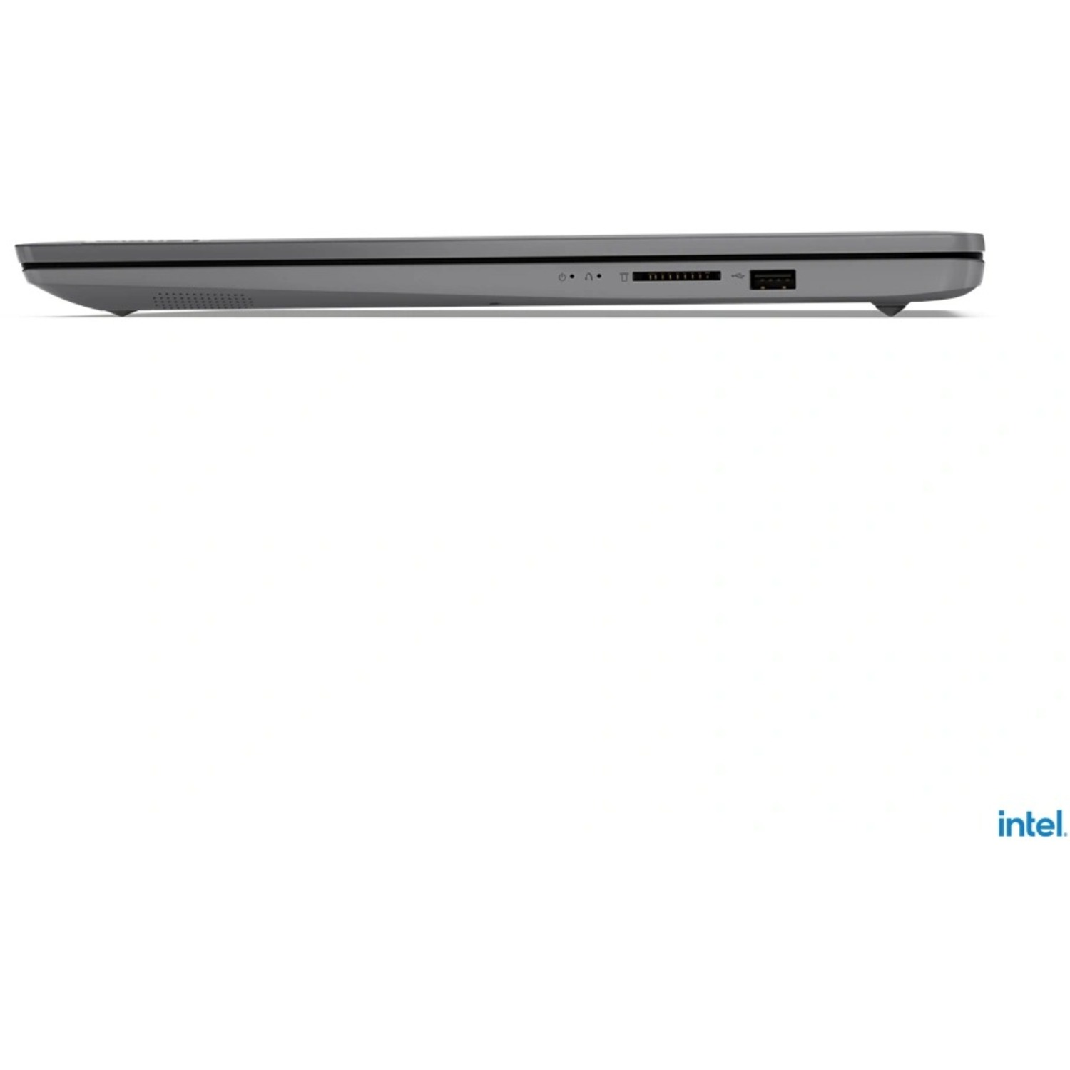 Side view of a laptop showing ports, on a white background.