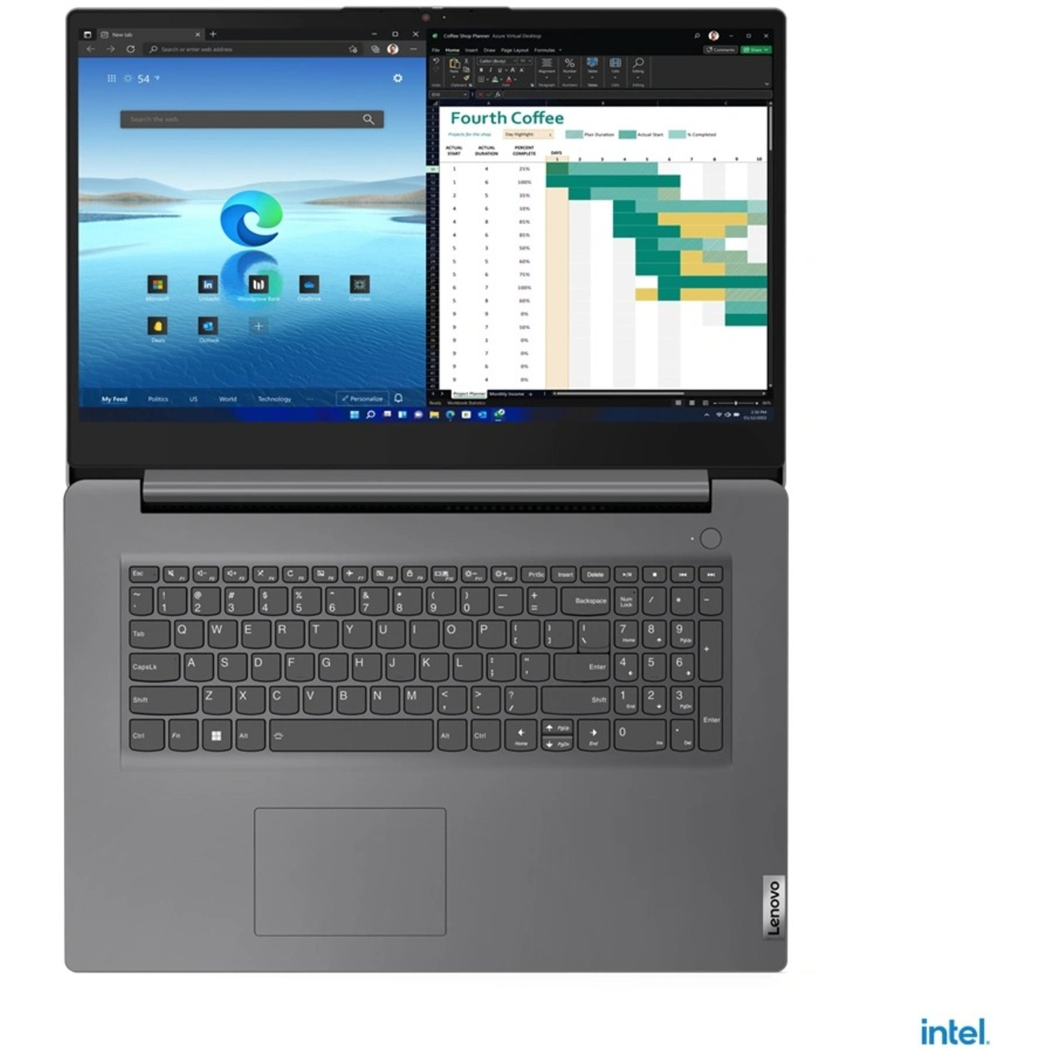 Top view of a laptop with a browser and a spreadsheet open.