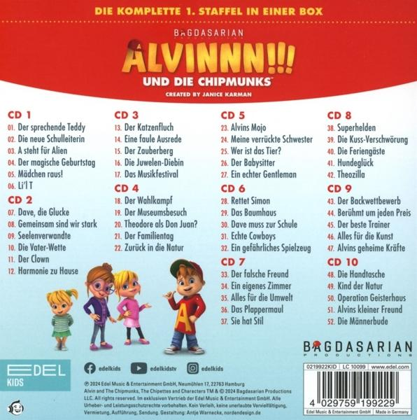Box-Set von Alvin und die Chipmunks DVDs, farbenfrohes Design, mit Titel.