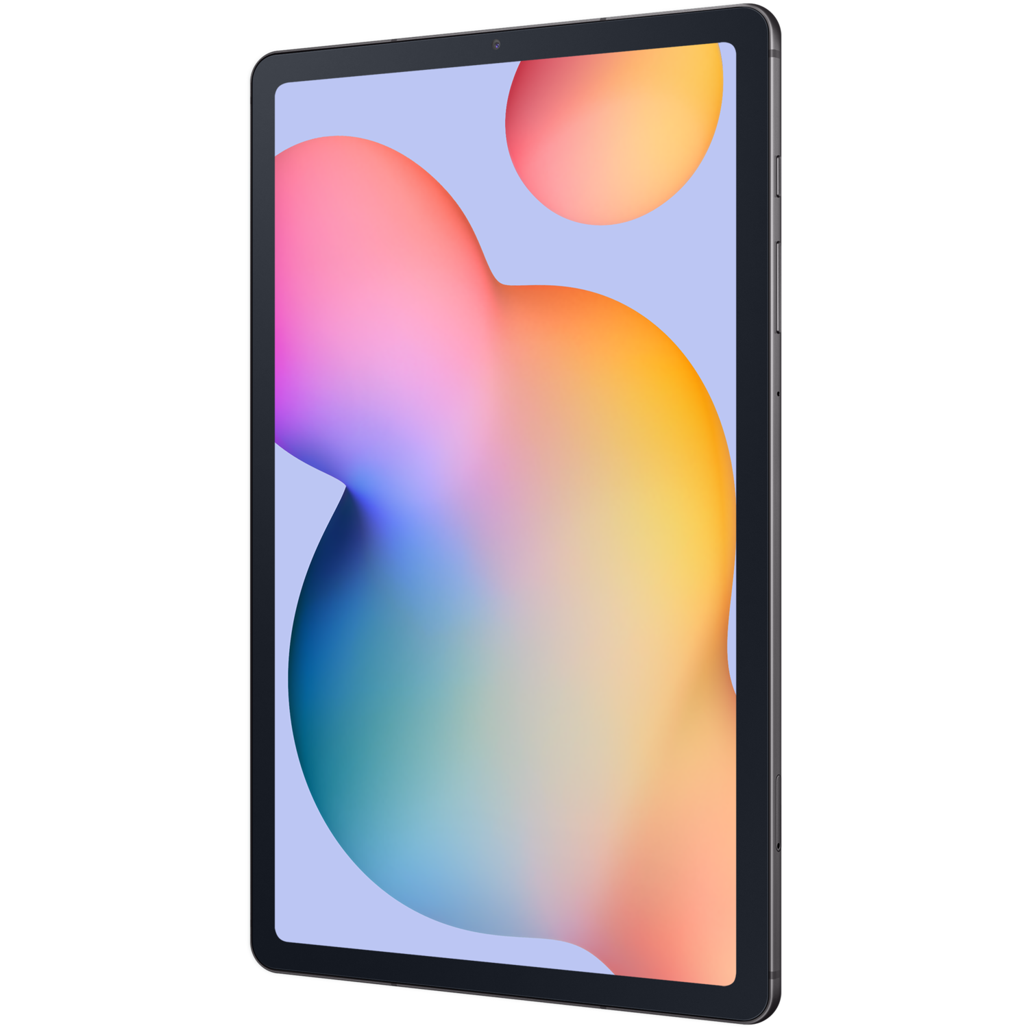 A tablet with a colorful screen, angled slightly, with a dark background.