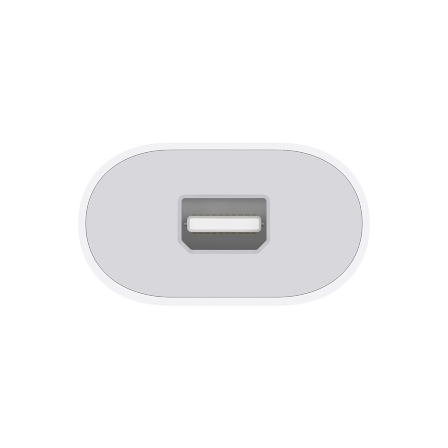 White USB-C connector, close up view, with a grey border and a white background.