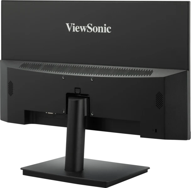 A ViewSonic monitor hátulja, portokat, szellőzőket és egy állványt mutatva.