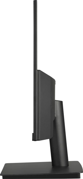 Egy fekete számítógép monitor oldalsó nézete állvánnyal. A monitor vékony.