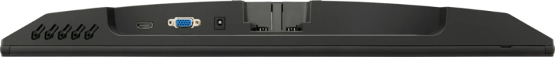 Egy fekete monitor hátulja különböző portokkal. HDMI, VGA, tápellátás és mások láthatók.