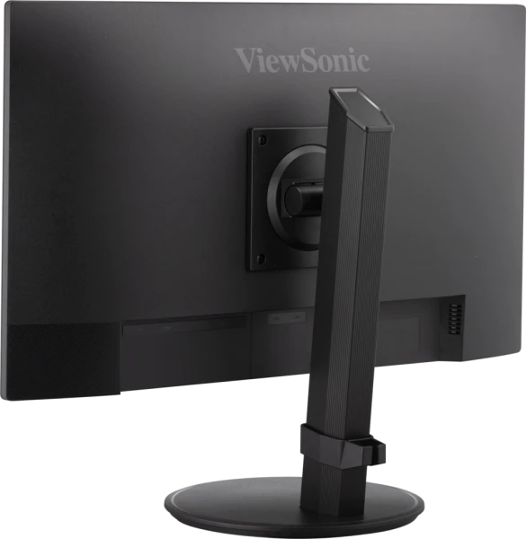 Fekete ViewSonic monitor hátulról, fekete állvánnyal.