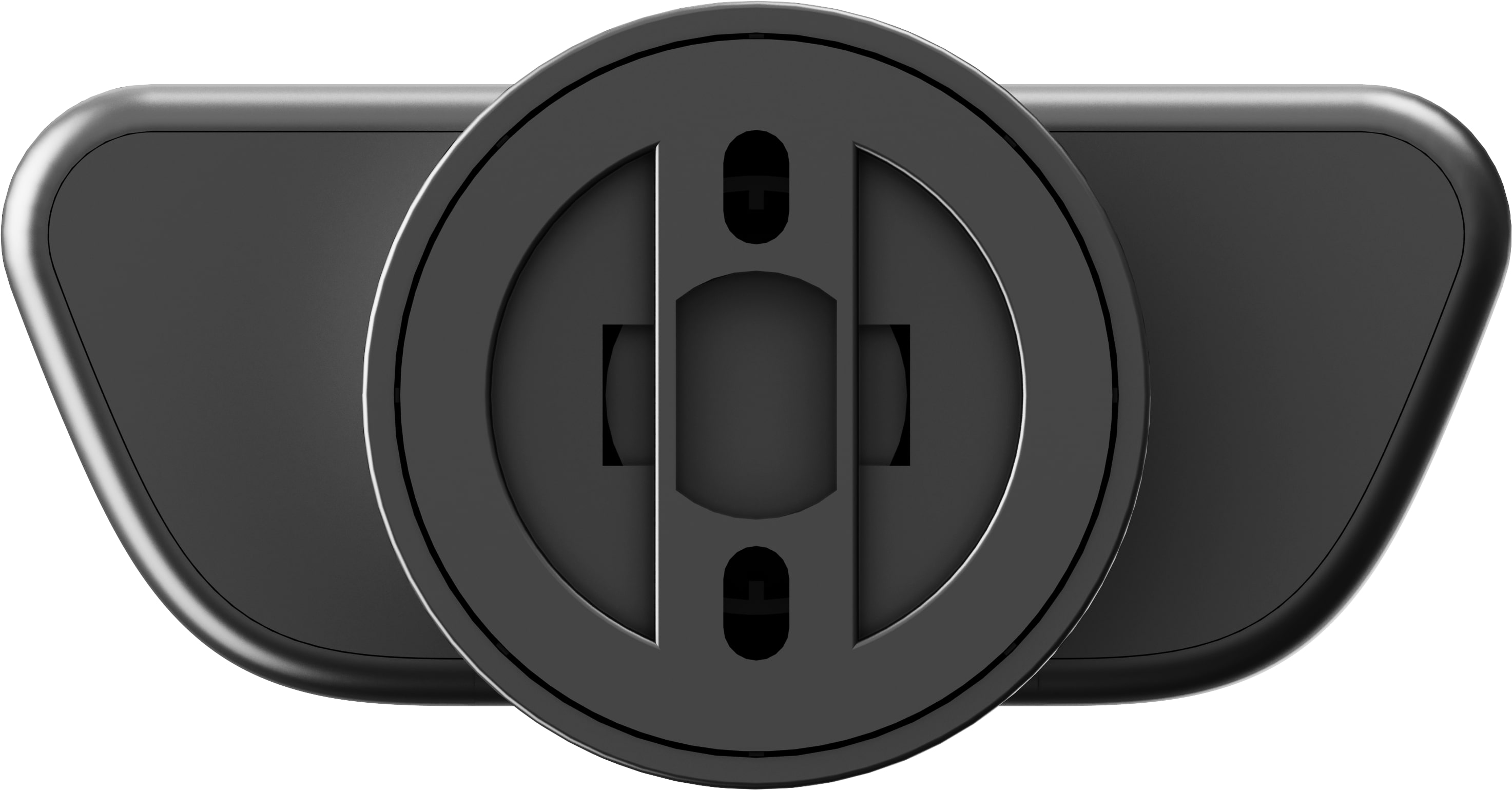 Schwarze Uhrenkomponente mit rundem Design und Armband.