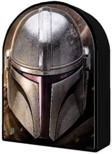 Star Wars Mandalorian témájú uzsonnás doboz. A mandalori sisakja van elöl.