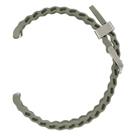 Szary pasek do zegarka z metalową klamrą.