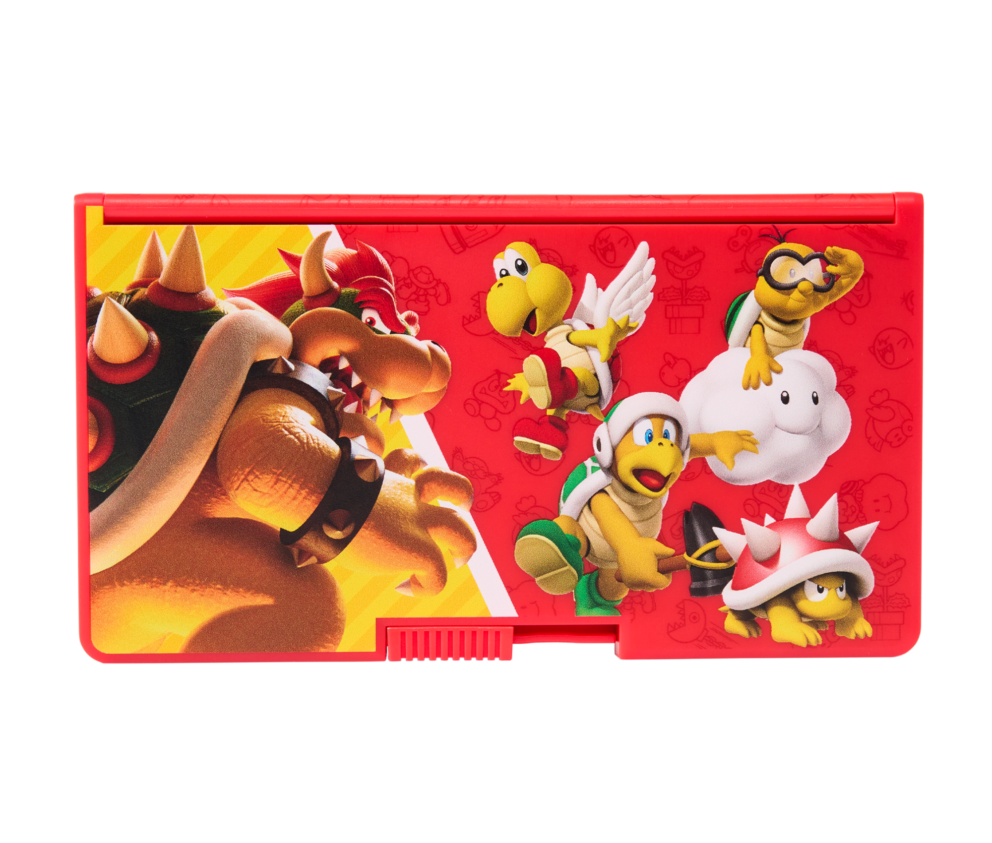 Mario Bros. Switch-Spielhülle, rot, mit Bowser, Koopa Troopas und anderen Charakteren.