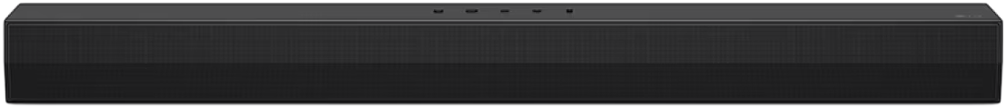 Egy fekete soundbar hálós előlappal és kis gombokkal a tetején.