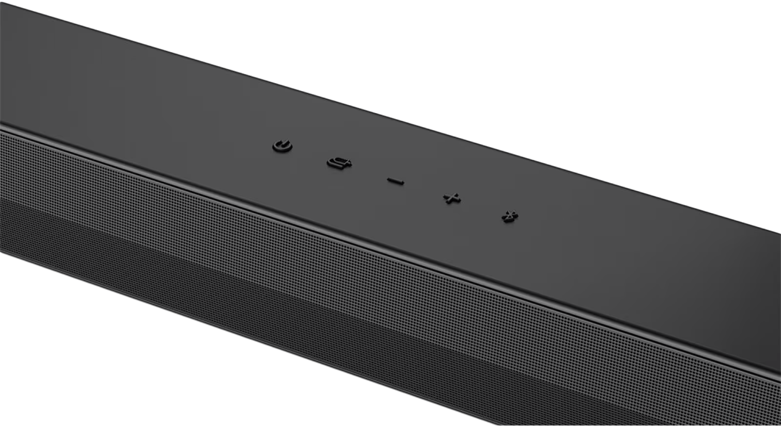 Egy fekete soundbar felülről. Gombok láthatók.