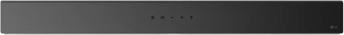 Sötétszürke soundbar vezérlőgombokkal és LG logóval.