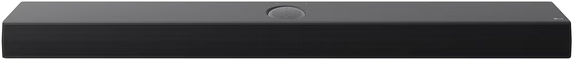 Egy fekete soundbar. A soundbar hálós előlappal és középső hangszóróval rendelkezik.