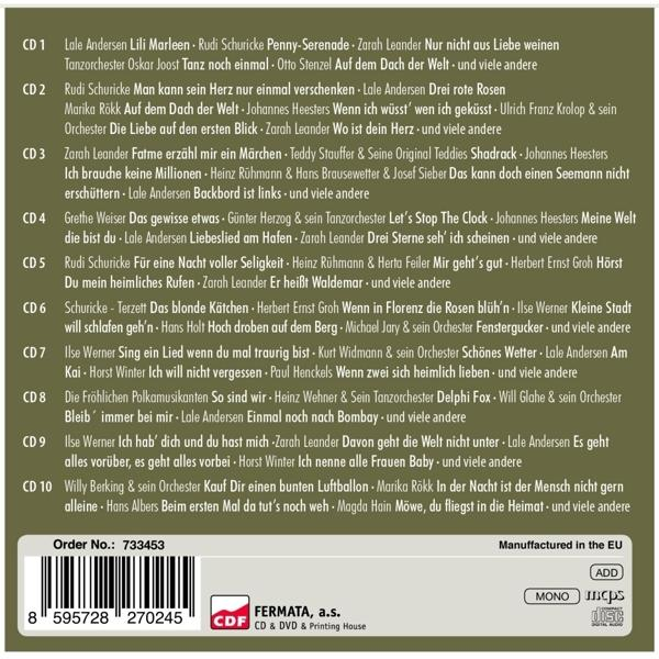 CD-Hülle mit Titelliste und dem Text 'Manufactured in the EU'.