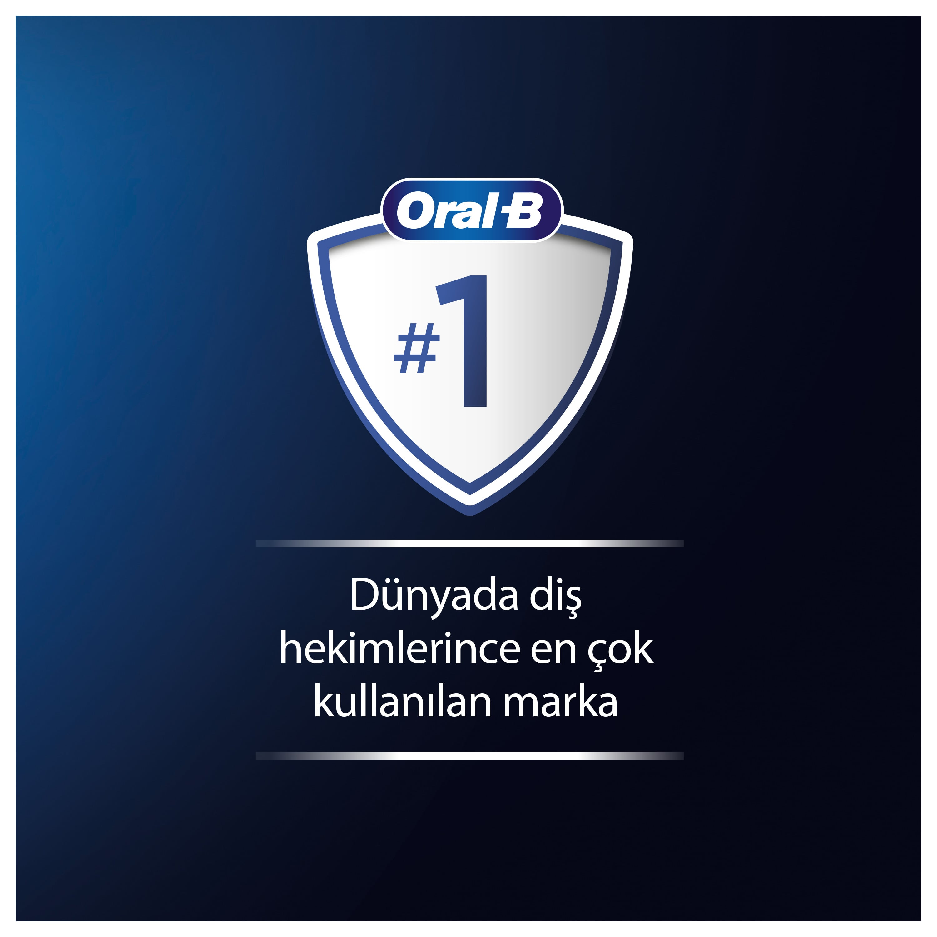 Bir numaralı kalkanlı Oral-B logosu. Diş hekimlerinin tercihi hakkında Türkçe metin.
