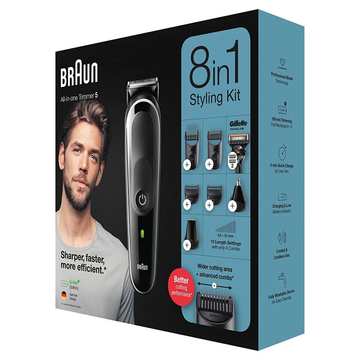 BRAUN MGK 5360 8'i 1 Arada Şekillendirici Erkek Bakım Kiti + Gillette Proglide