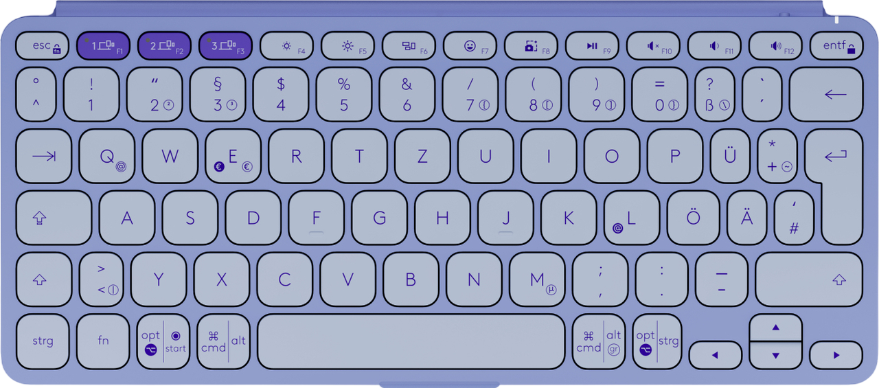 Tastatur mit QWERTZ-Layout, die Tasten sind lila.