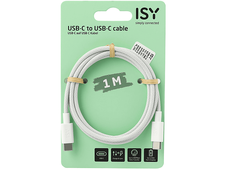 Thumbnail - ISY IUC-1060 USB-C auf USB-C, Kabel, 1 m, Weiß