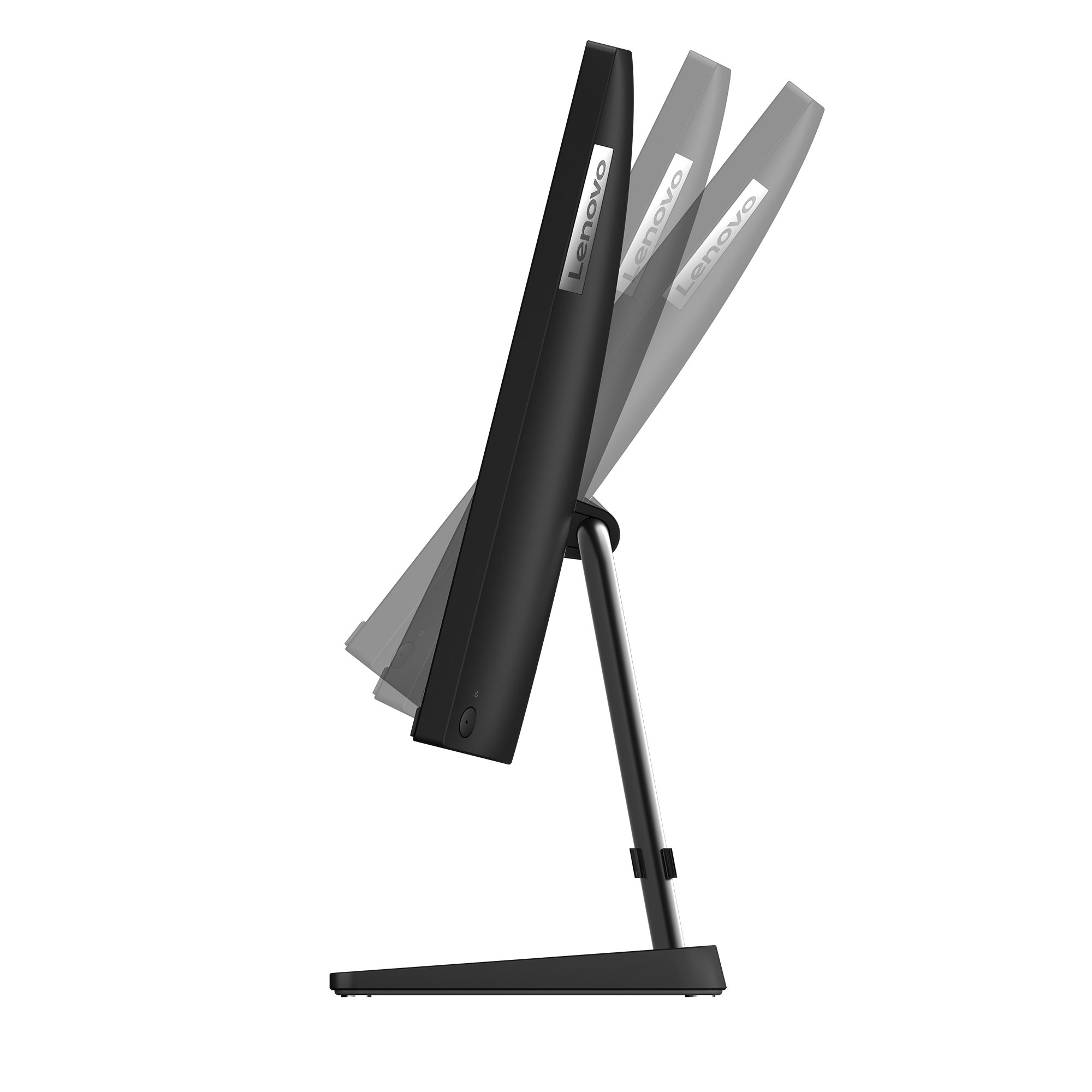 Lenovo All-in-One-Computer, verstellbarer Bildschirmwinkel, weißer Hintergrund.