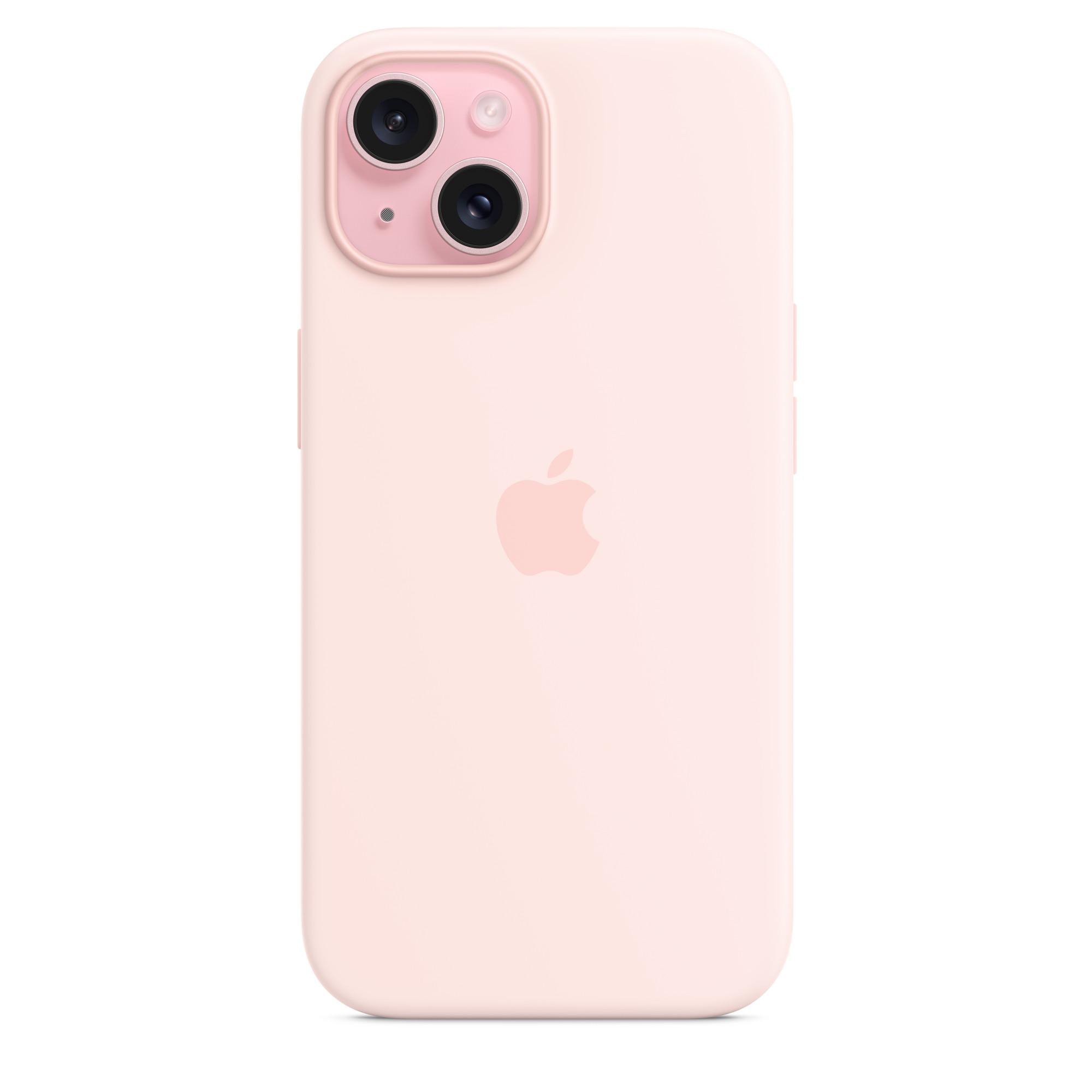 Eine rosa iPhone-Hülle mit hellrosa Farbe und dem Apple-Logo auf der Rückseite.