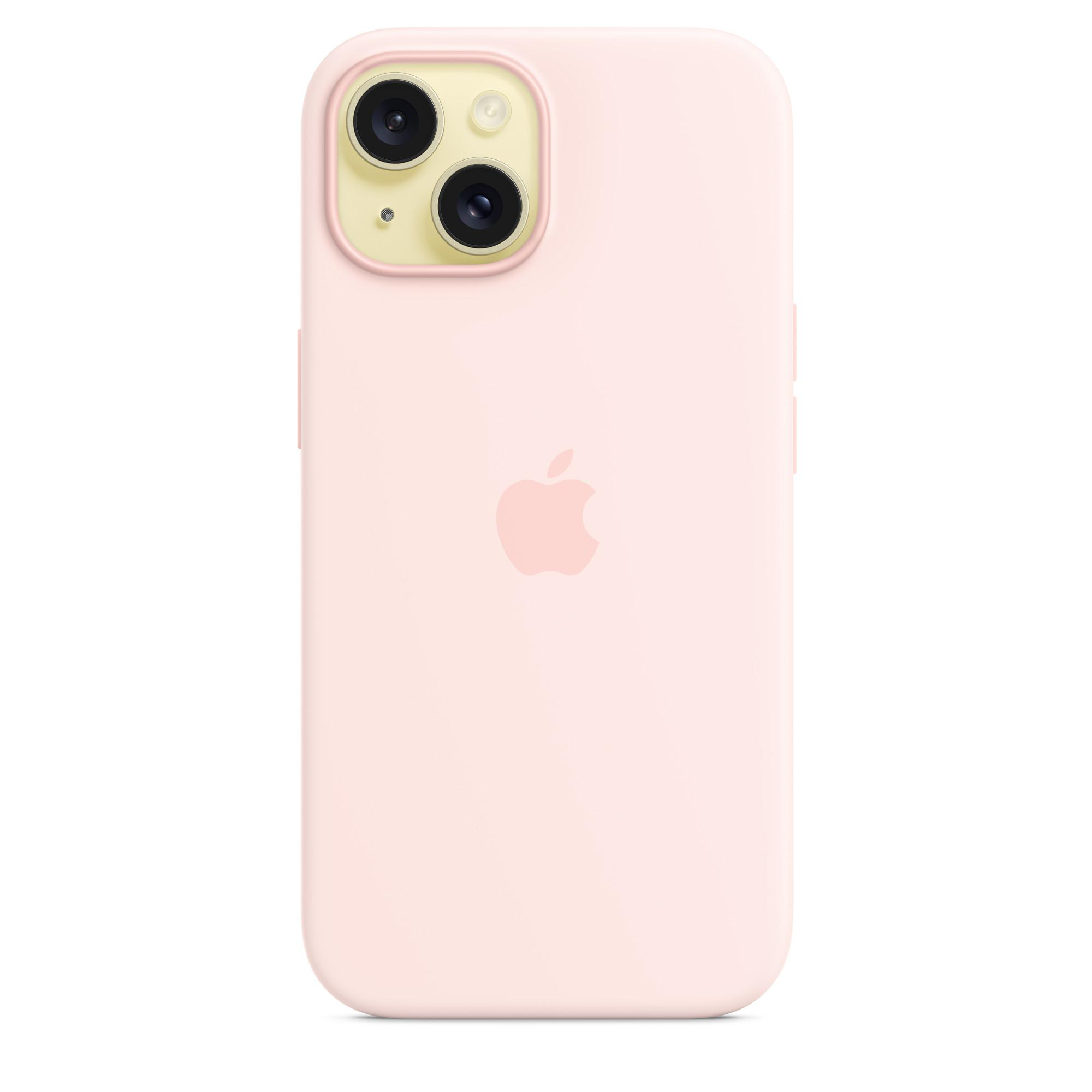 Eine pinke Handyhülle mit zwei Kameralinsen und dem Apple-Logo. Die Hülle befindet sich auf weißem Hintergrund.