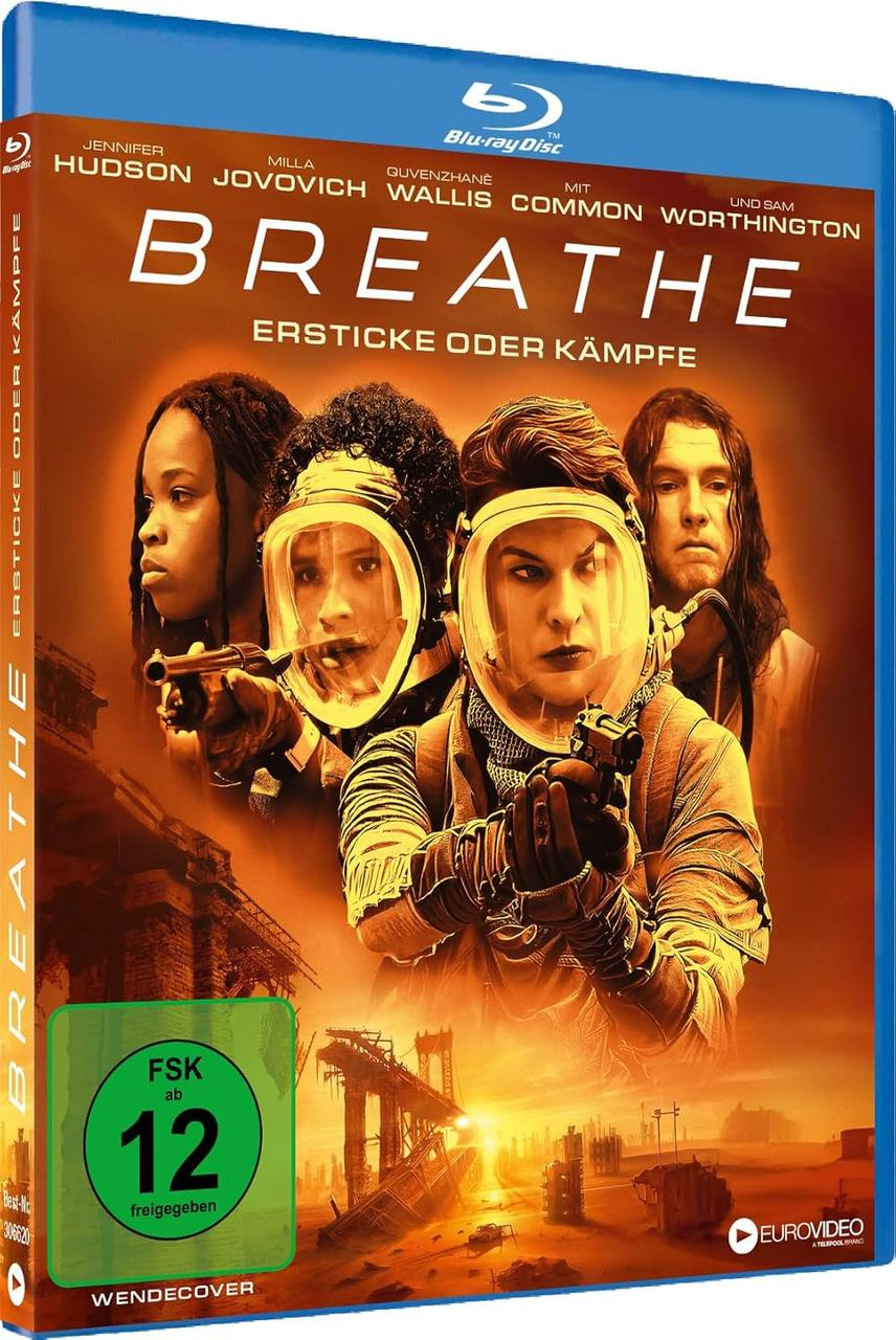 Blu-ray-Filmcover von Breathe. Zeigt Schauspieler in Schutzkleidung in einer postapokalyptischen Umgebung.