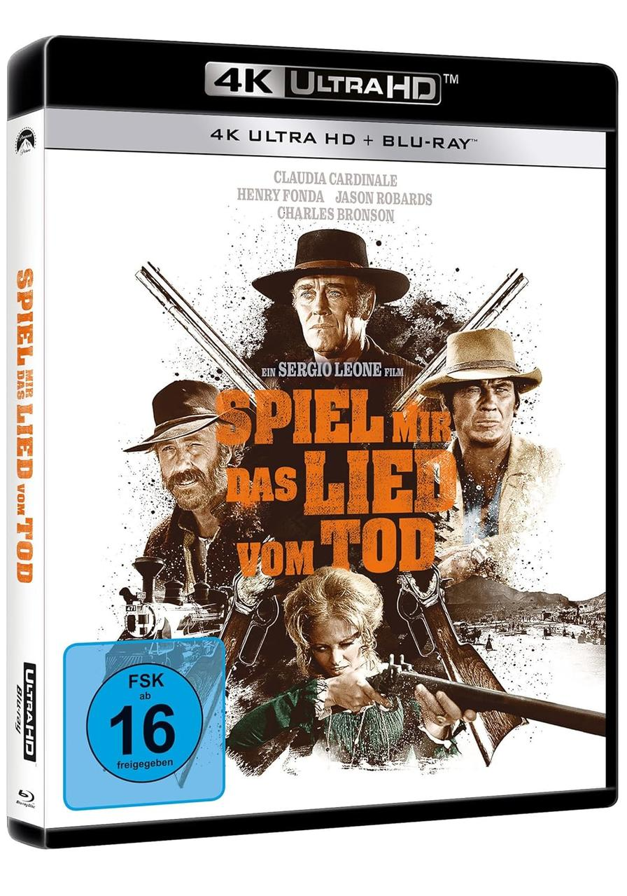 Filmtitelbild für 'Spiel mir das Lied vom Tod' mit Schauspielern und Filmtitel. Blu-ray und 4K Ultra HD.