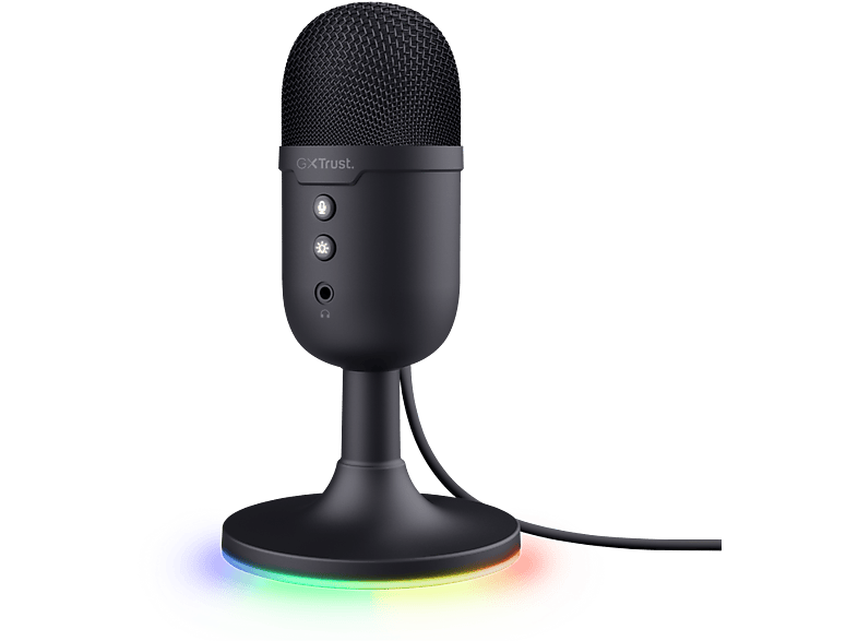 Micrófono - Trust GXT 234 Yunix, USB, 100 16000 Hz, Alámbrico,Iluminación RGB, Negro