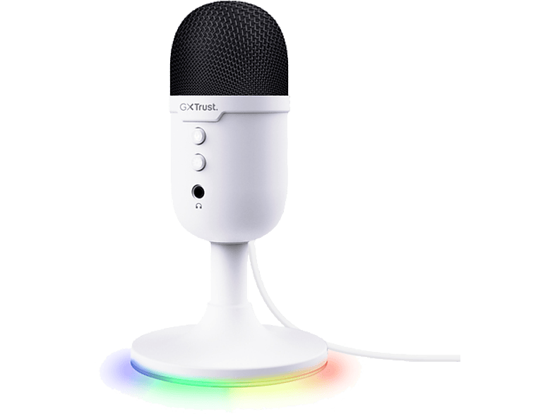 Micrófono - Trust GXT 234 Yunix, USB, 100 16000 Hz, Alámbrico,Iluminación RGB, Blanco