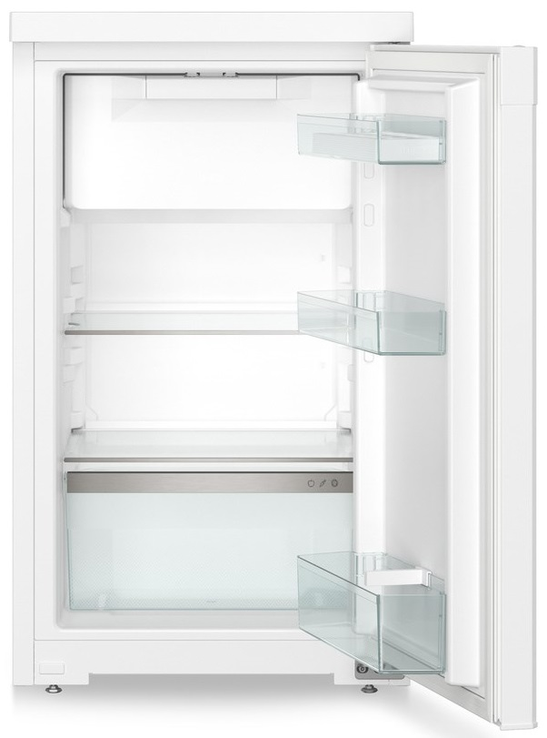 Biała lodówka z otwartymi drzwiami, ukazująca wnętrze.