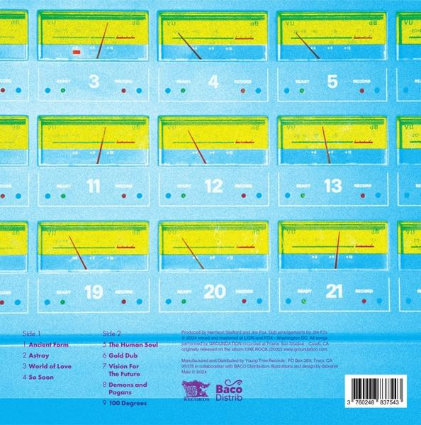 Albumcover mit VU-Metern und Titellisten auf gelbem Hintergrund.