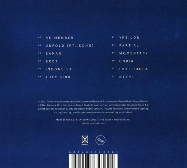 Album-Rückseite mit Songtiteln und Credits. Dunkelblauer Hintergrund und weißer Text.