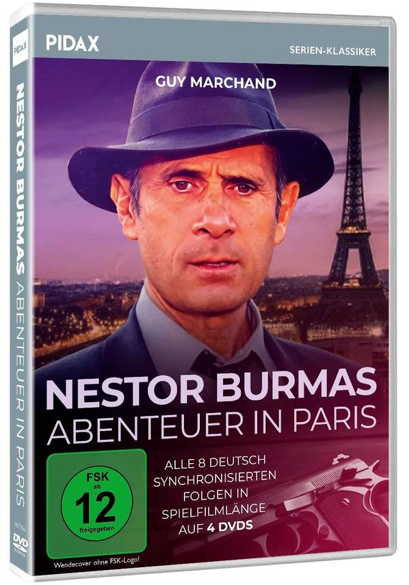 DVD-Cover mit einem Mann mit Hut, dem Eiffelturm und dem Titel 'Nestor Burma'.