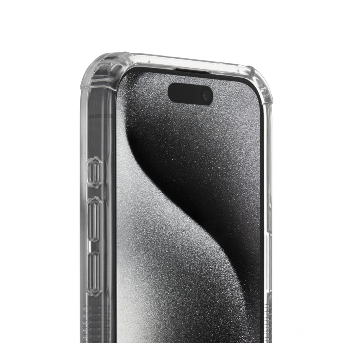 Nahaufnahme einer transparenten Handyhülle mit einem Telefon darin.
