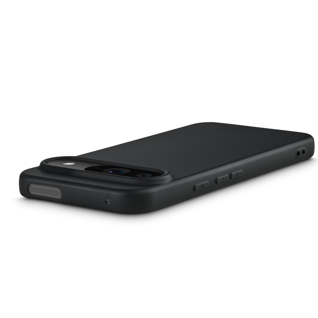 Ein schwarzes Telefon mit Schutzhülle.
