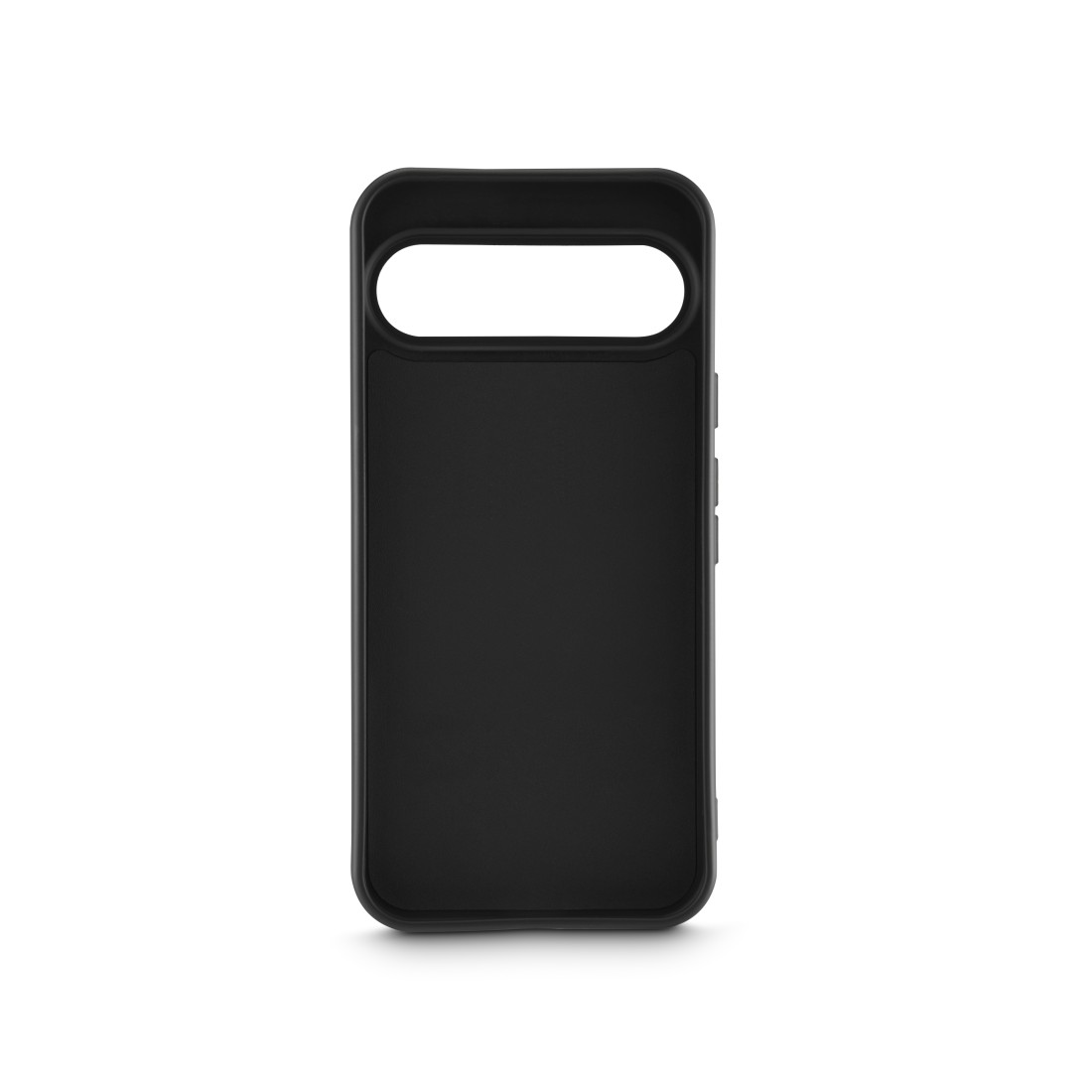 Eine schwarze Handyhülle mit Aussparung für Kamera und Seitentasten.