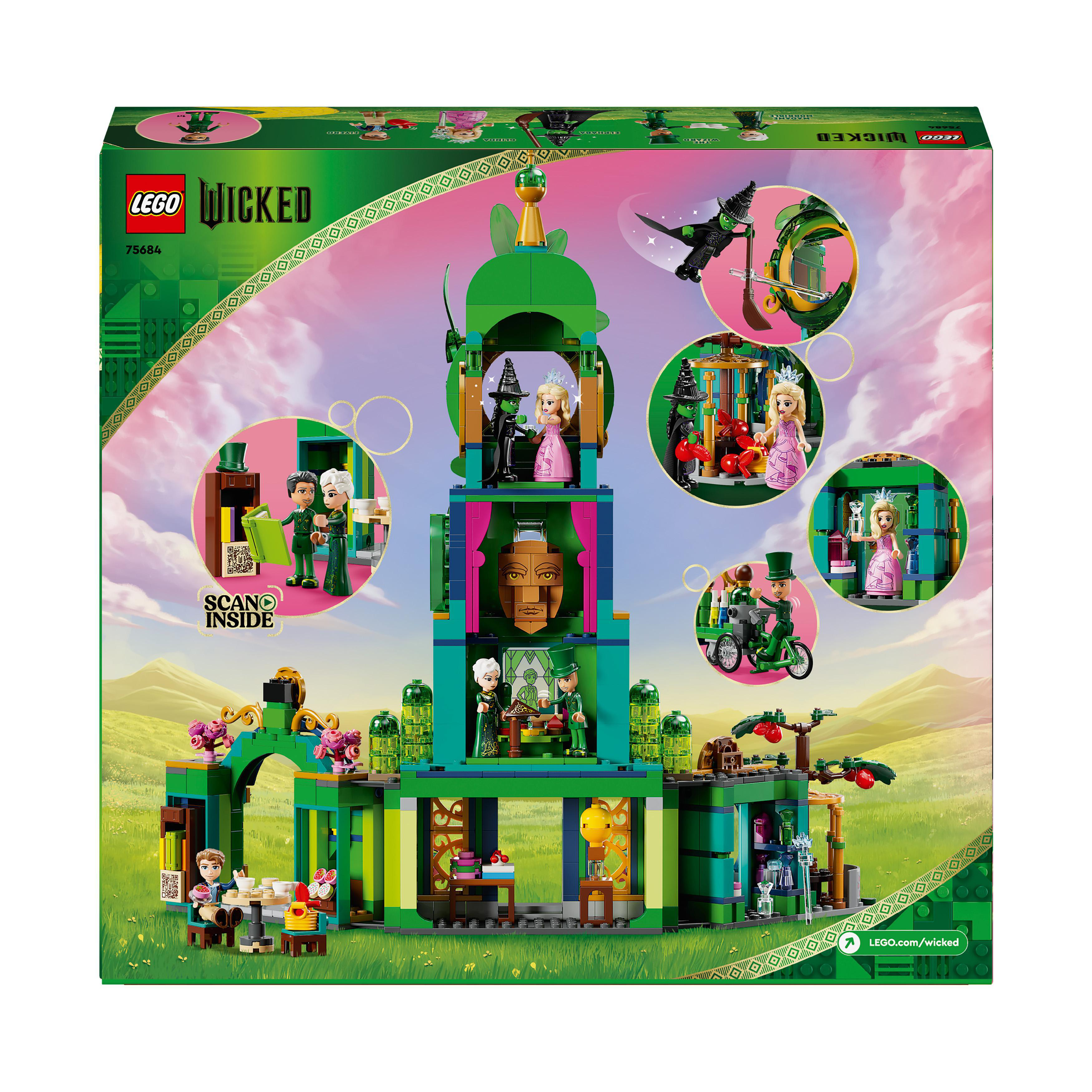 Lego Wicked Set-Box mit Bildern von Charakteren und Szenen.