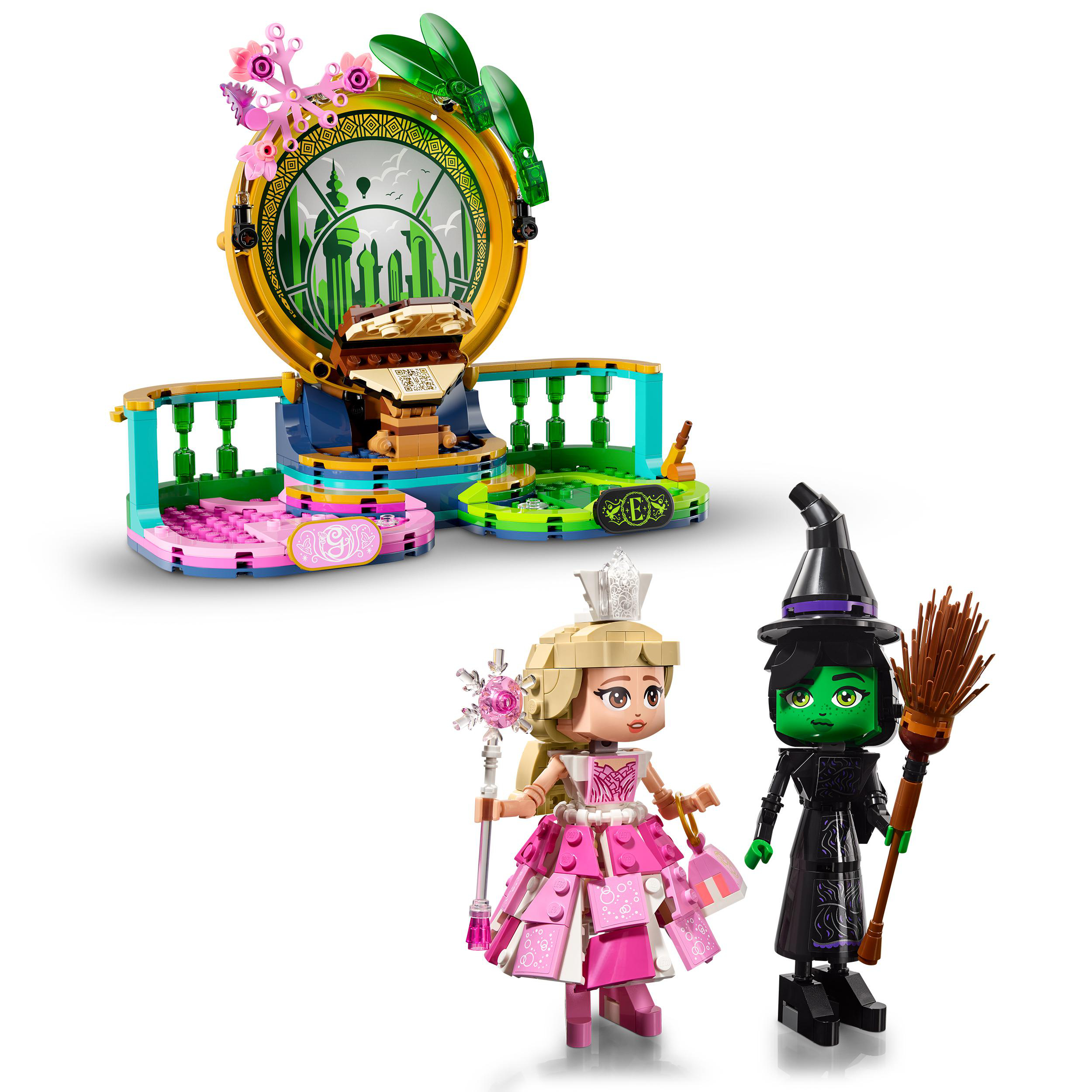 Lego-Figuren der bösen Hexe, Dorothy und der Smaragdstadt aus dem Zauberer von Oz.