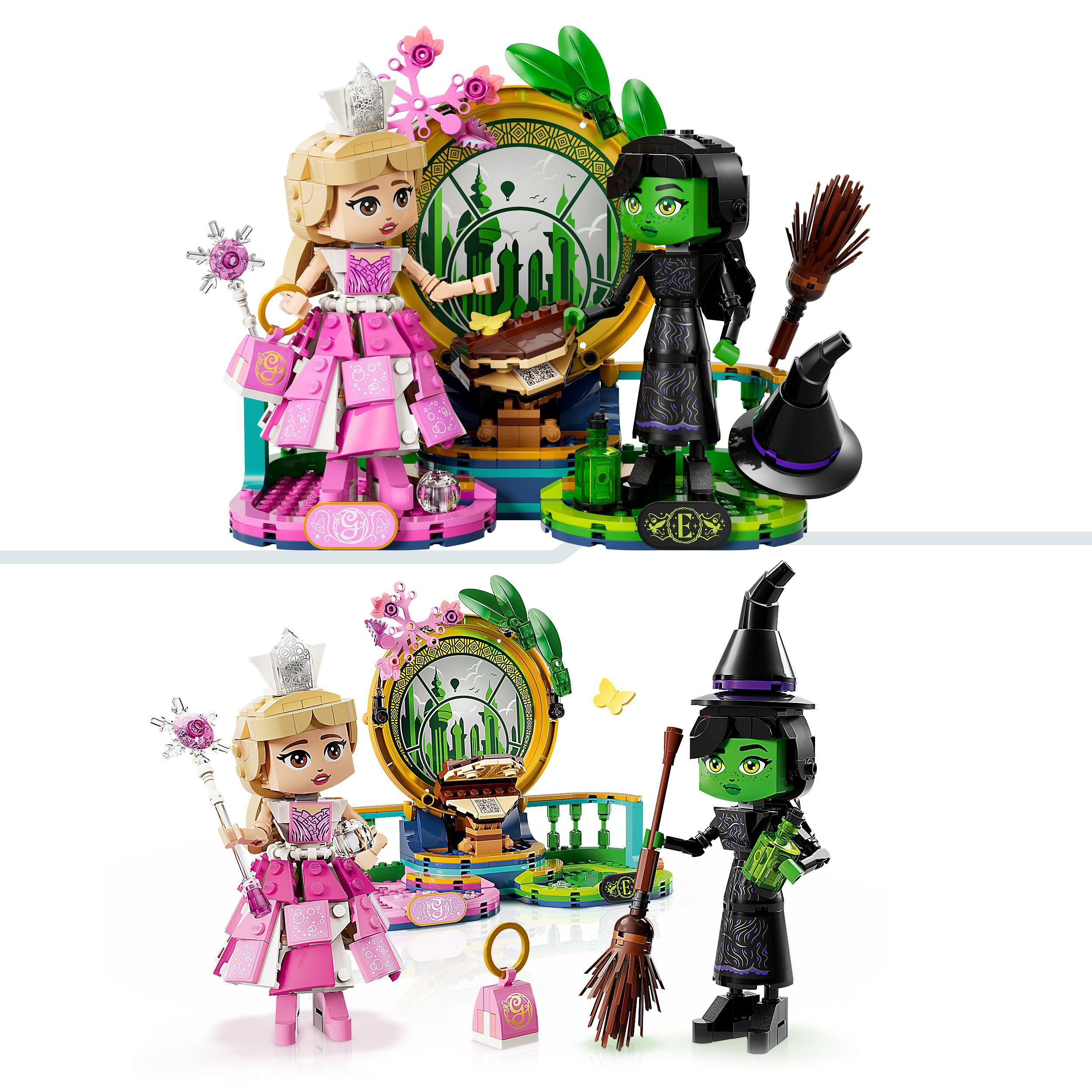 Zwei LEGO-Figuren, eine Prinzessin und eine grüne Hexe.