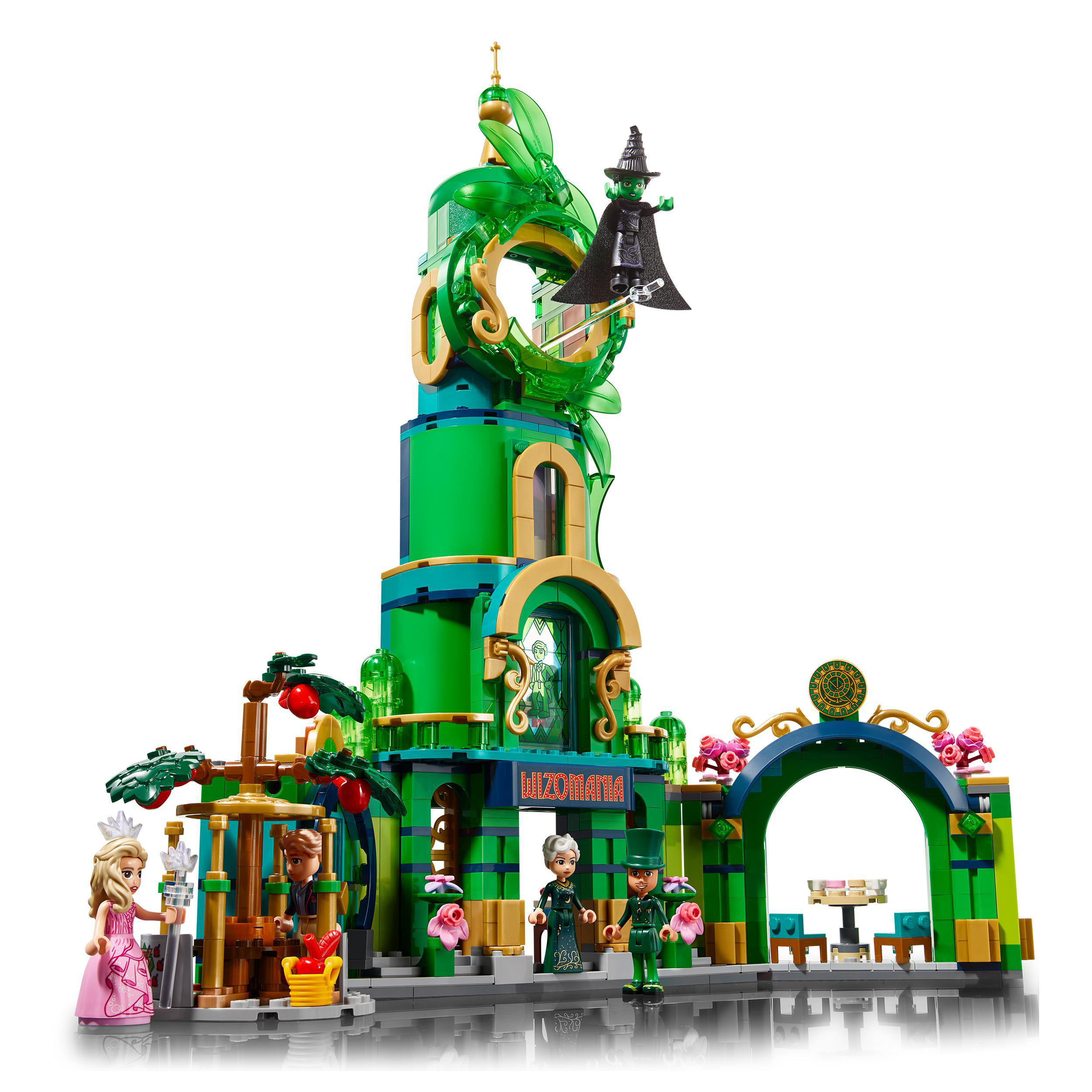 Ein LEGO-Set, das die Smaragdstadt des Zauberers von Oz mit Figuren darstellt.