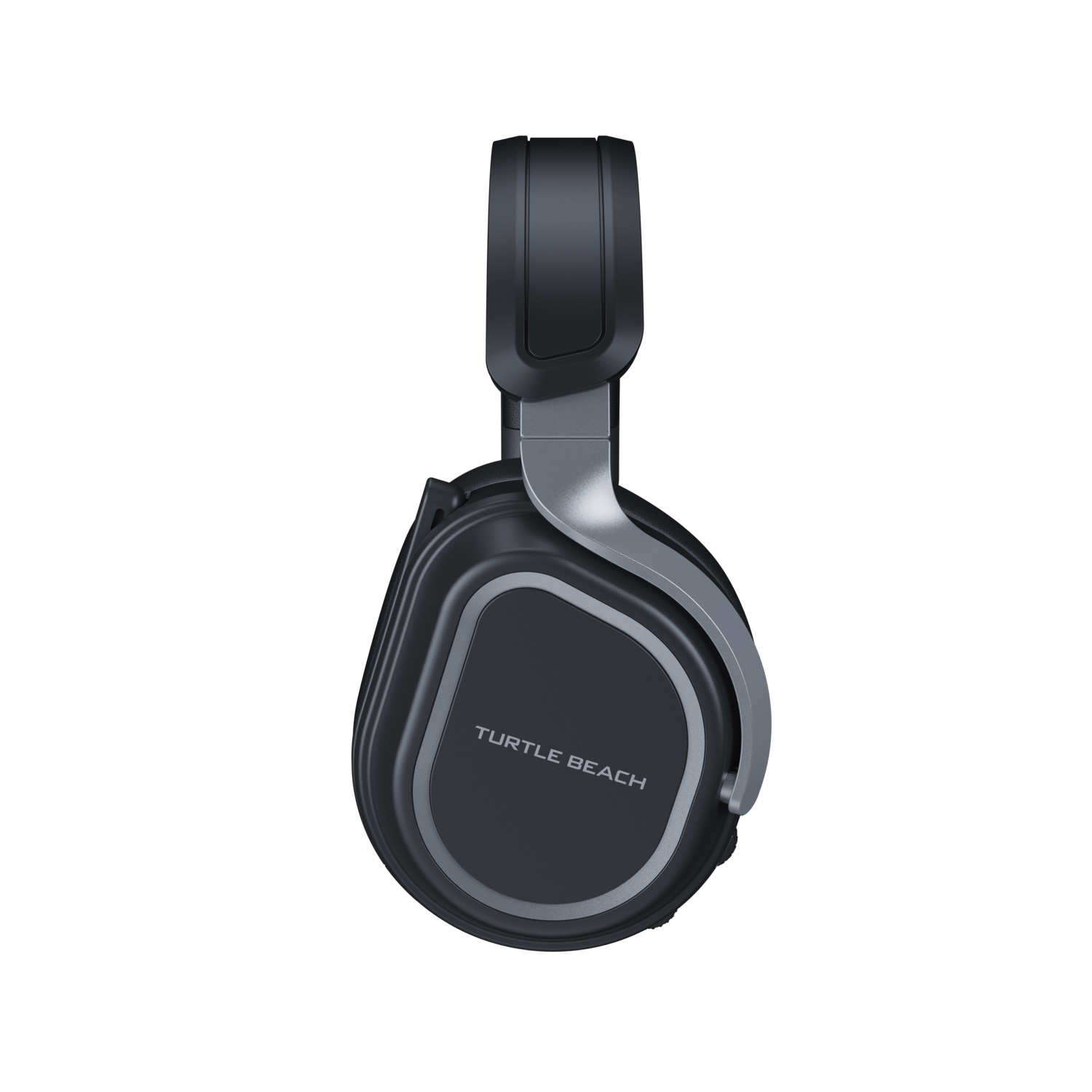 A black headset with a silver band, isolated on a black background. The brand is Turtle Beach.