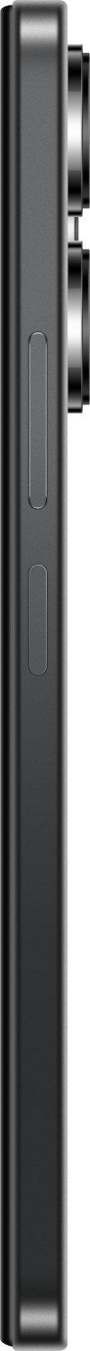 Vue latérale d'un smartphone noir montrant des boutons. Le téléphone est élégant et moderne.