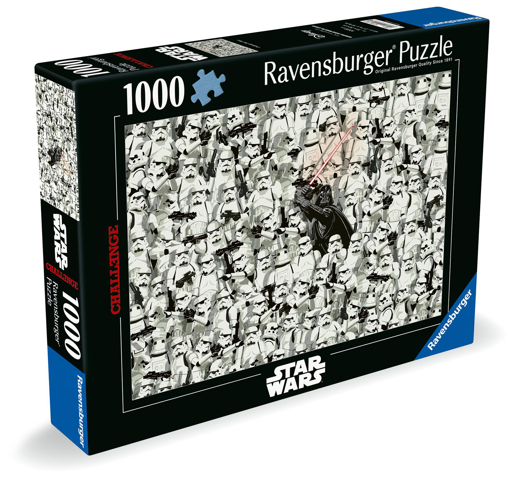 Eine Schachtel Star Wars Puzzle, mit Darth Vader und Sturmtrupplern.