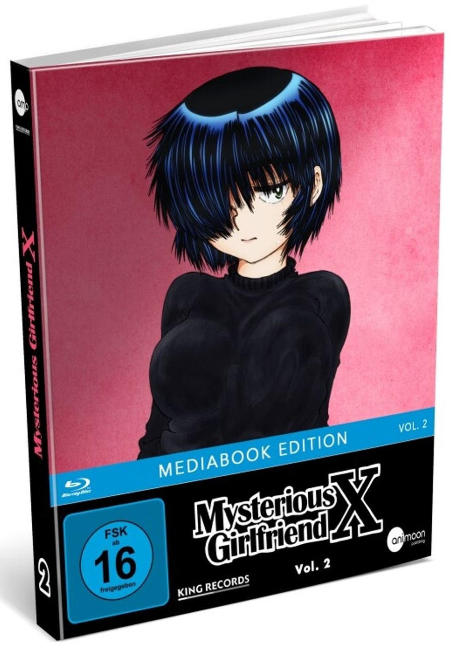 Anime-DVD-Cover: Mädchen mit blauen Haaren, schwarzem Outfit, rosa Hintergrund.
