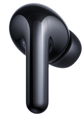 Czarny, douszny model słuchawek. Białe tło.