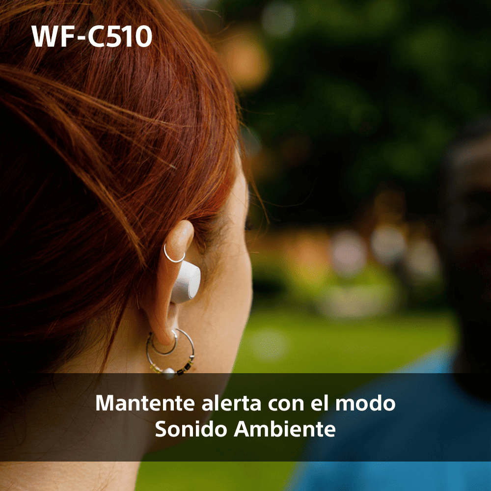 Una persona con cabello rojo usando auriculares; texto en español sobre sonido ambiental.