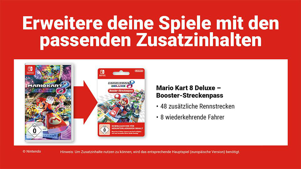 Zwei Nintendo Switch-Spielboxen mit Text und rotem Hintergrund.