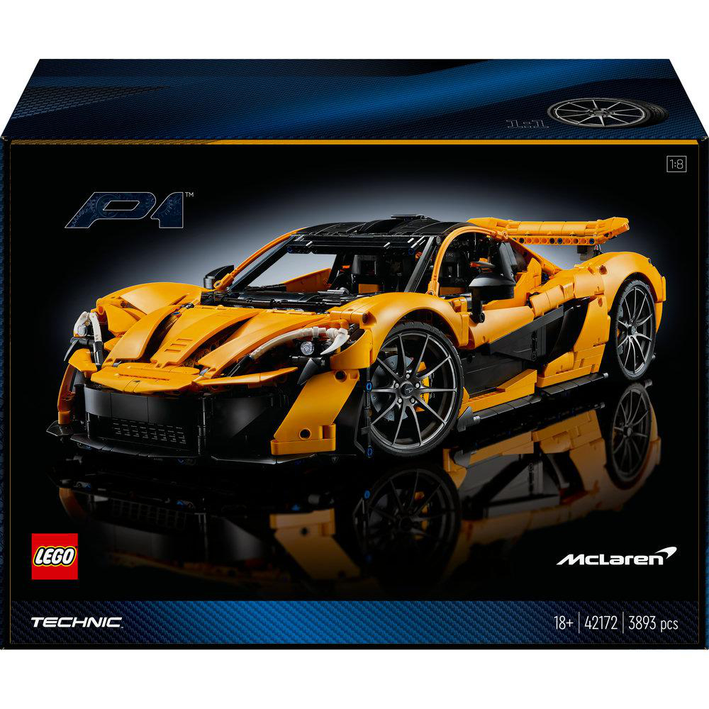 LEGO McLaren P1 Technic Set-Box. Gelbes Sportwagenmodell sichtbar.